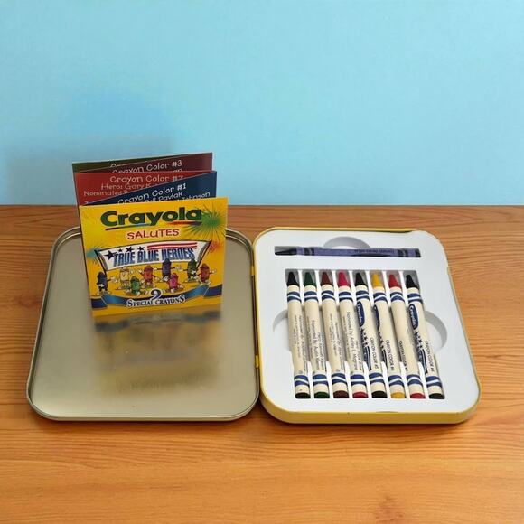 Crayola Crayons Vintage Tin Honors True Blue Heroes Limited Ed 9 Special Crayons - Picture 2 of 11